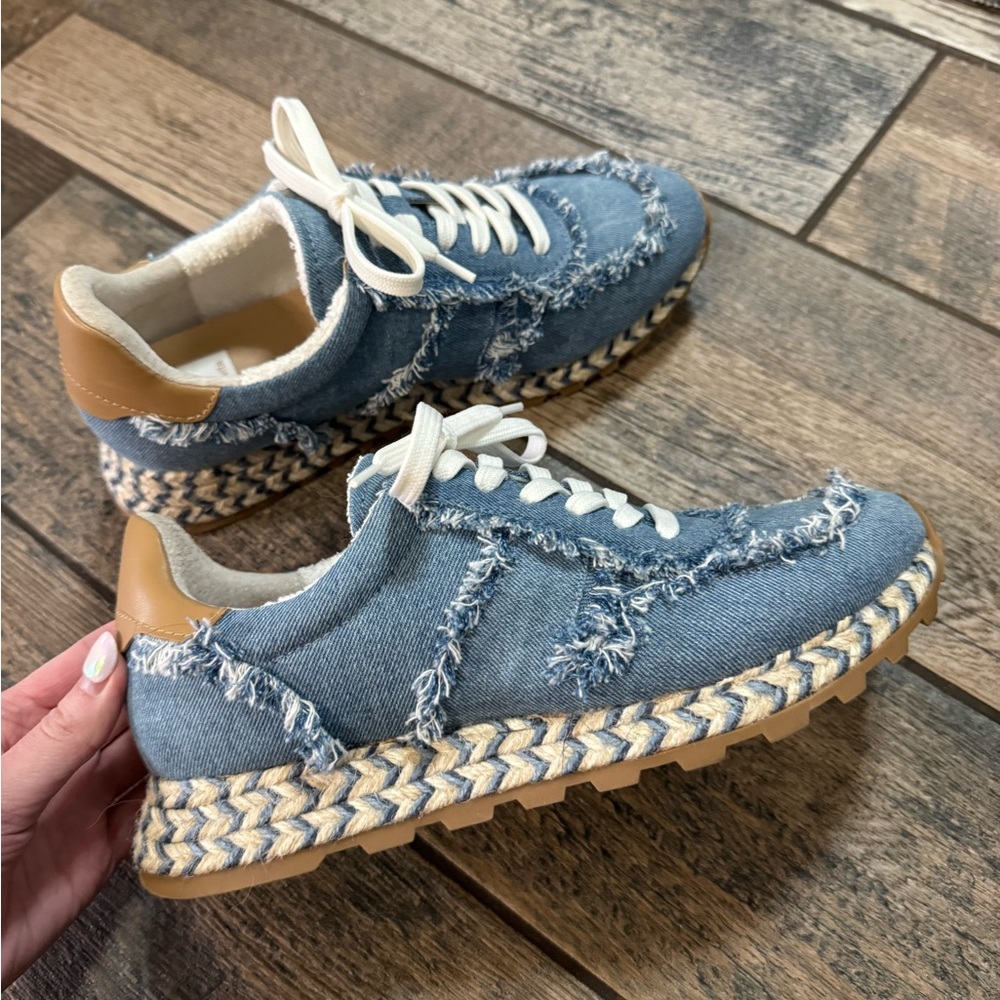 Dolce Vita Denim Blue Frayed Sneakers - Picture 3 of 5